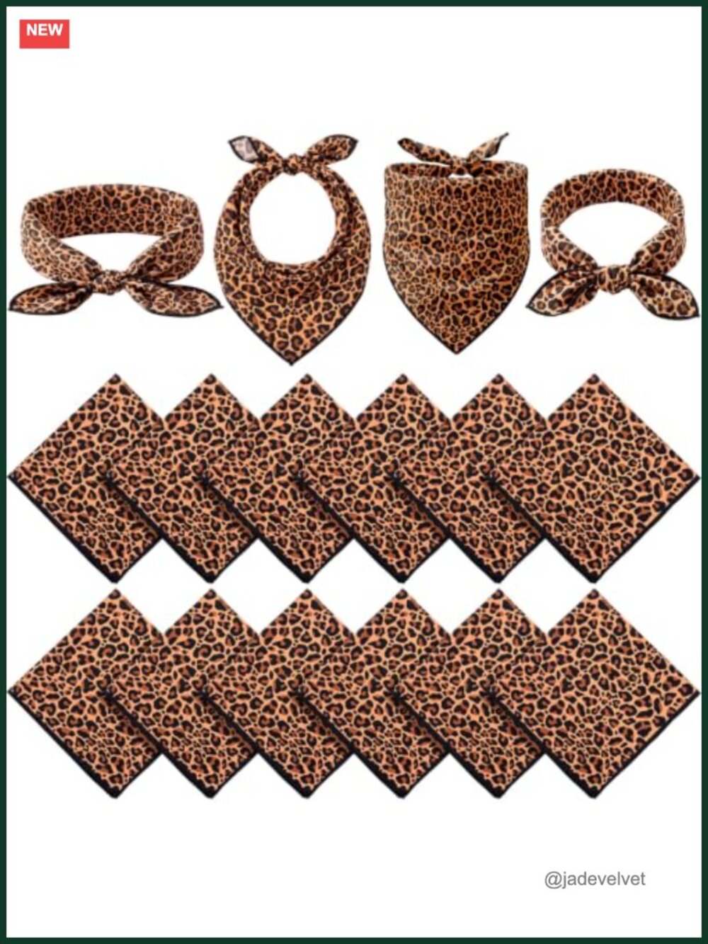 12 Pc Leopard Bandana Scarf Set Polyester Animal Print Headwrap